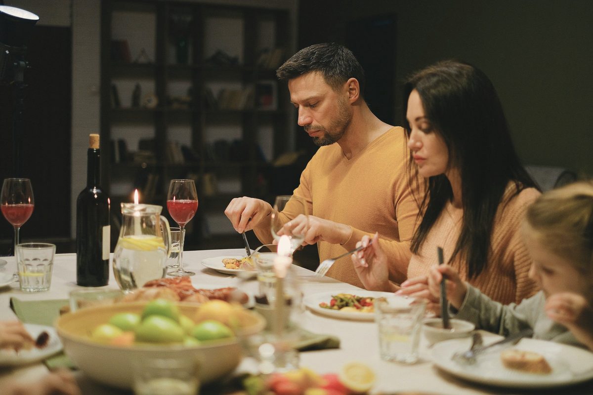A family having dinner at a table