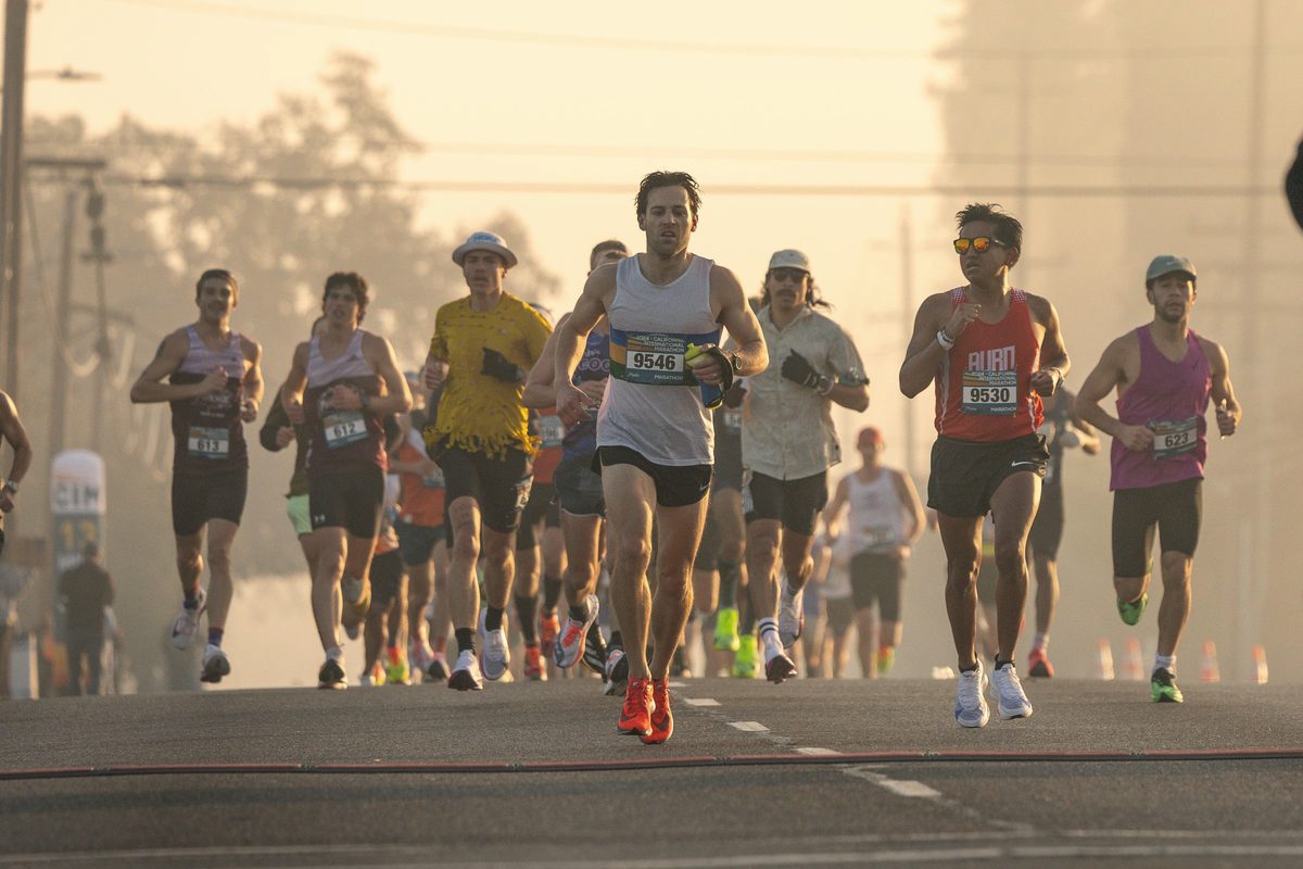 Runners taking part in a morning road race