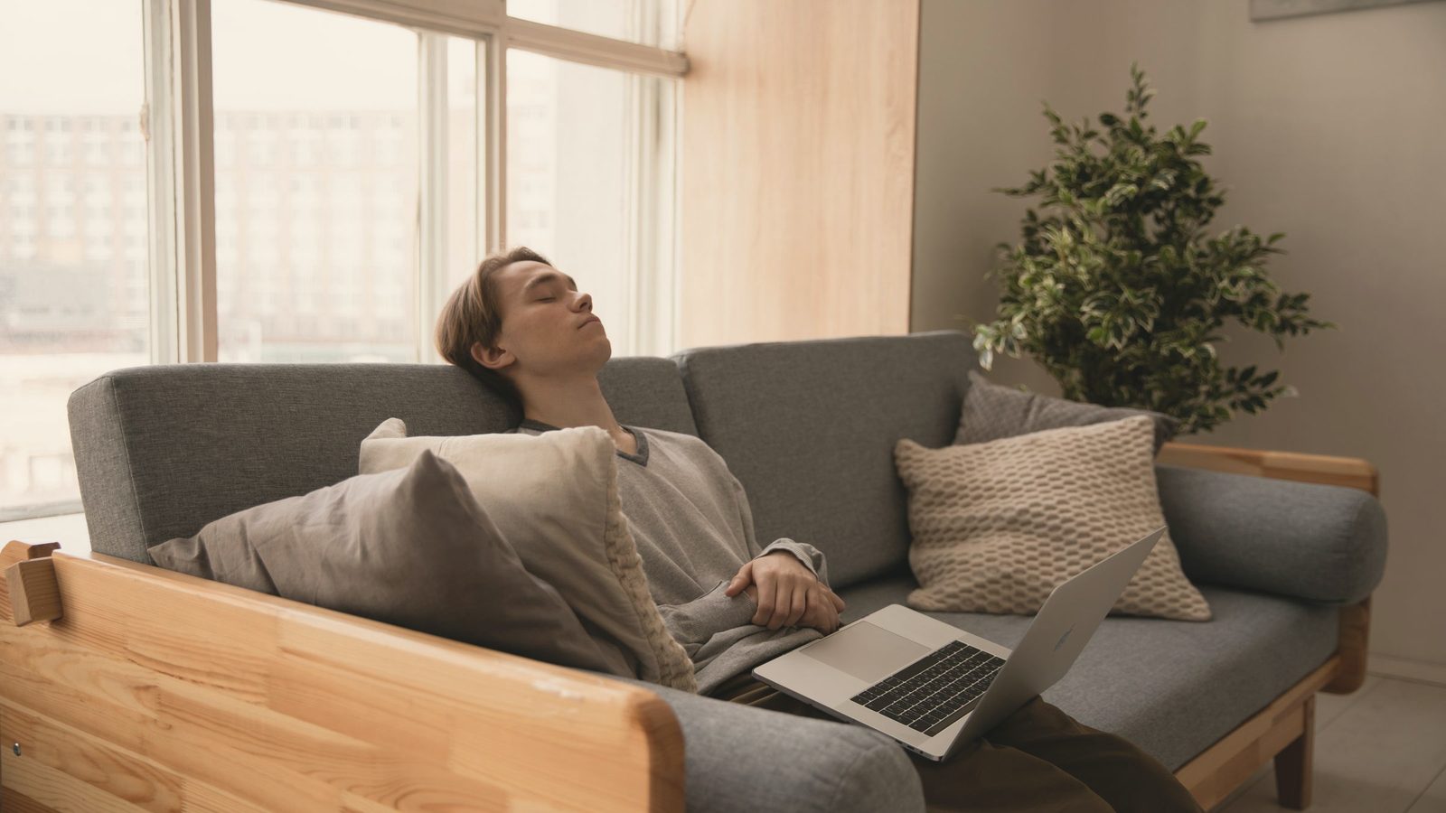 Man napping on the sofa at home