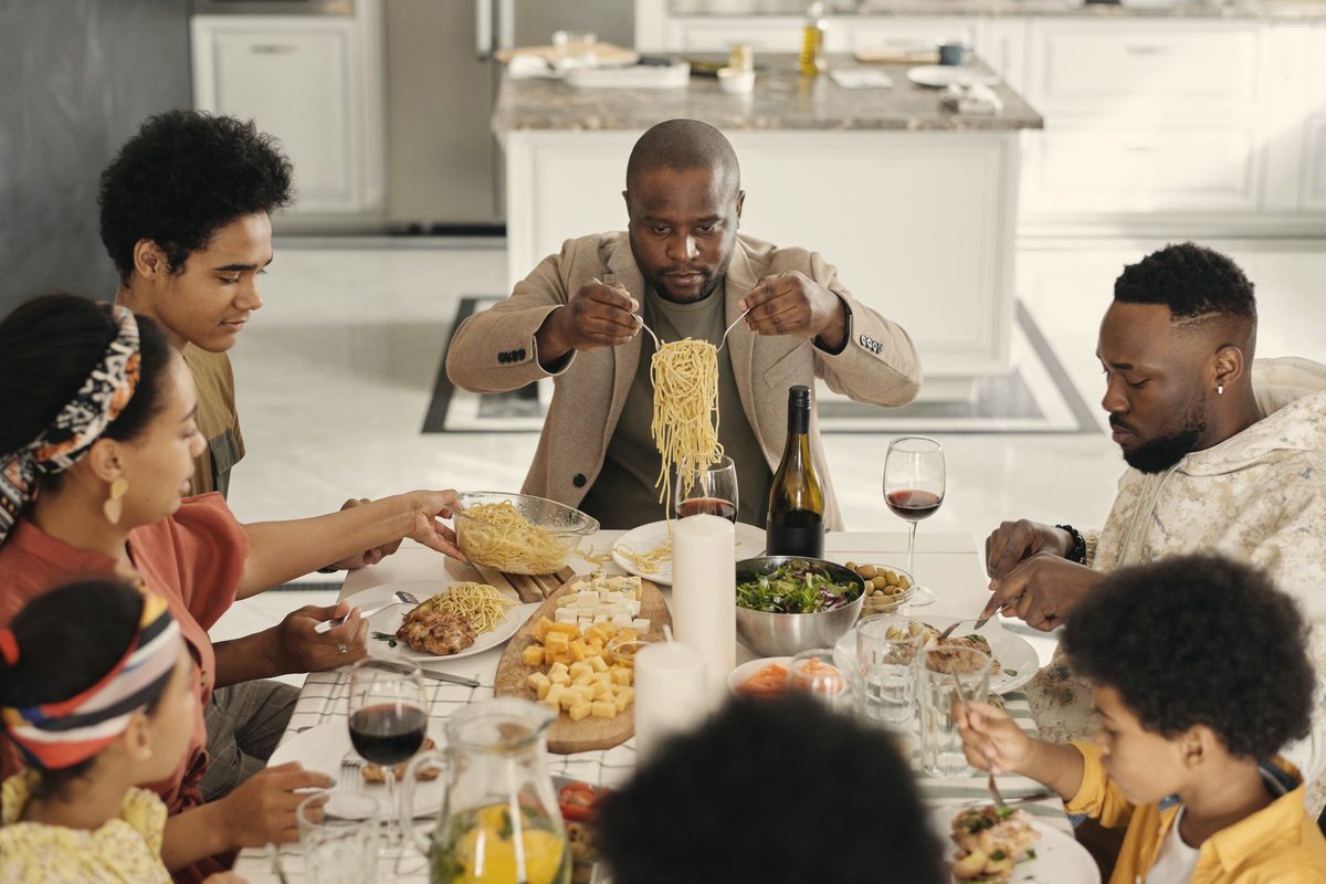 Family having dinner together