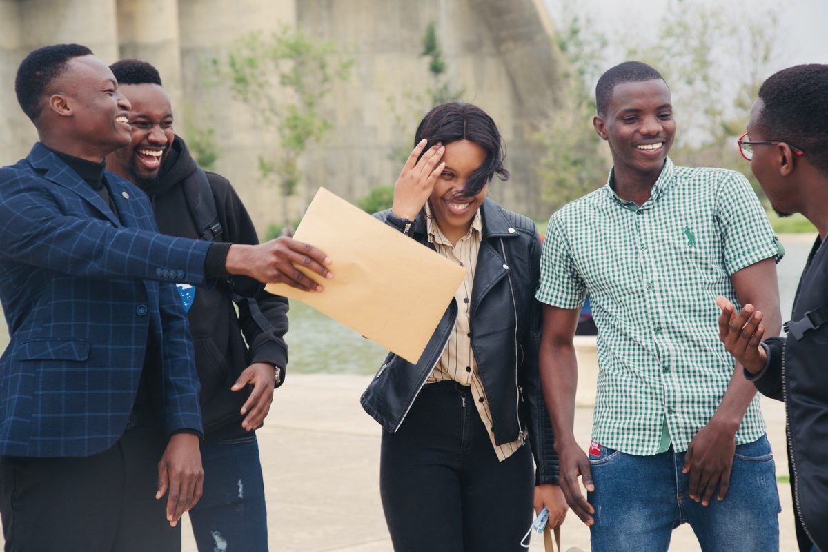 A group of friends laughing together