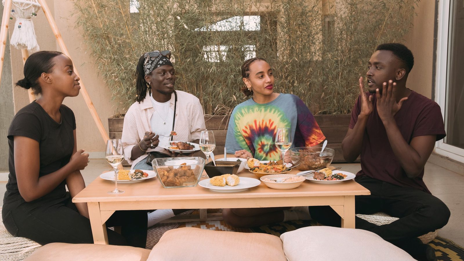 A group of friends talking to each other