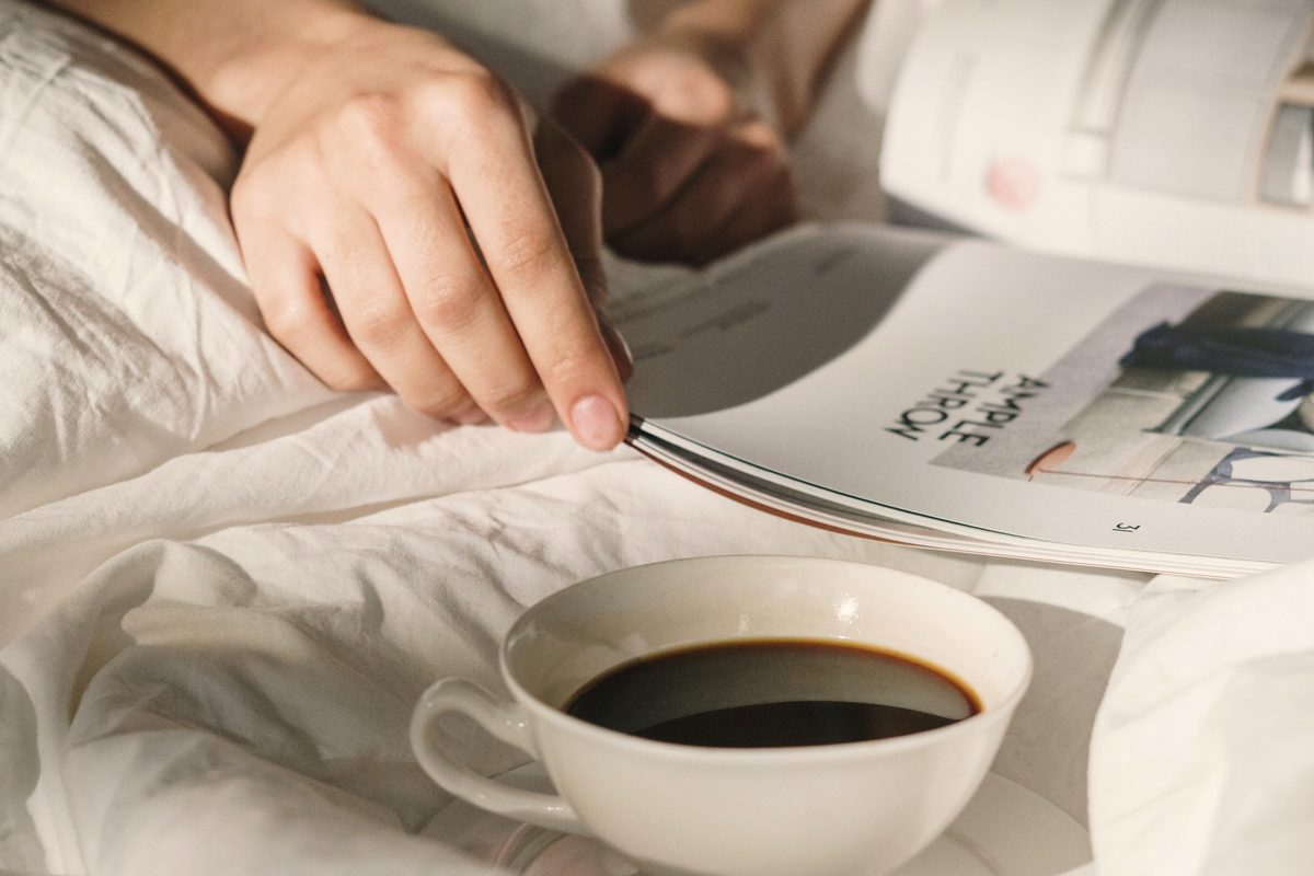Morning coffee and a book in bed