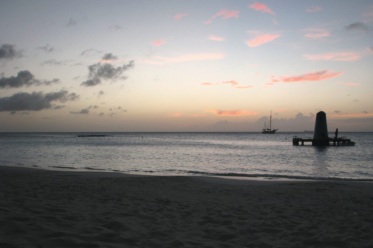 Calm sea under a purple evening sky