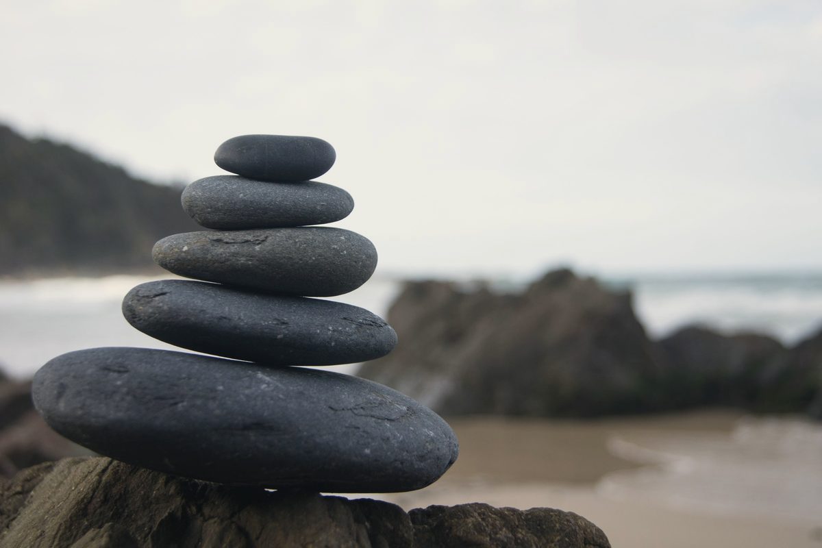Stacked stones on the shore