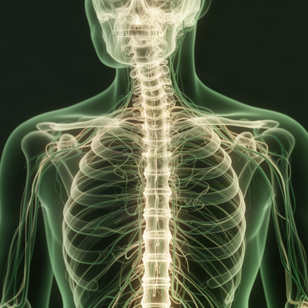 Illustration of the human nervous system and spine, representing how chronic pain signals travel through the body