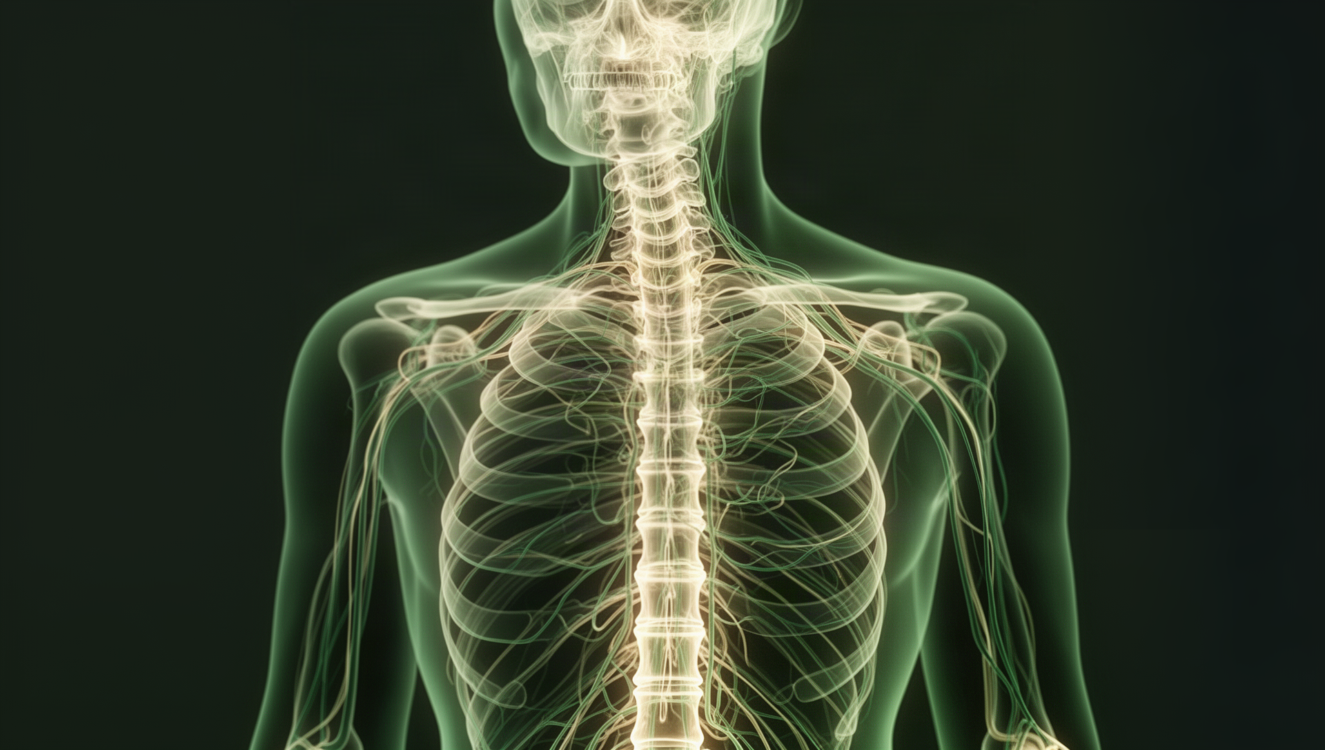 Illustration of the human nervous system and spine, representing how chronic pain signals travel through the body